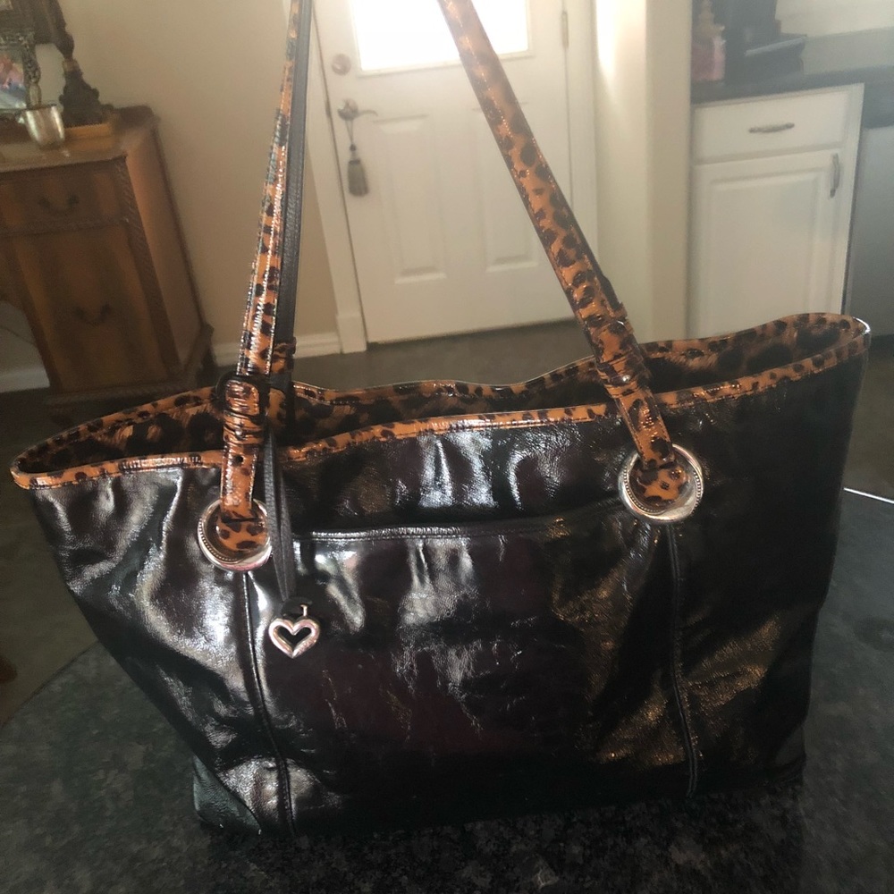 Brighton Black and Cheetah Leather Tote